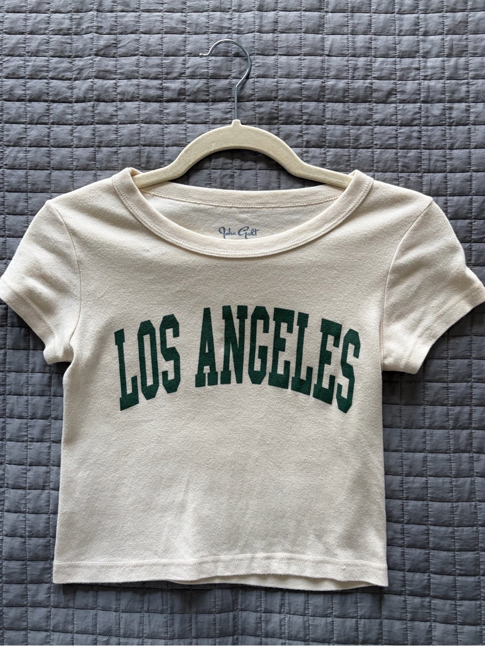 Brandy Melville 'Los Angeles' Cream Short Sleeve Tee - Green Print